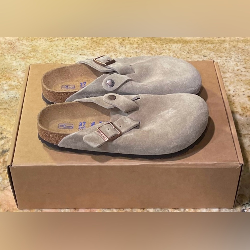 New With Flaws Birkenstock Boston Soft Footbed Suede Leather Sandals EU 37/L6/M4 - Picture 4 of 6